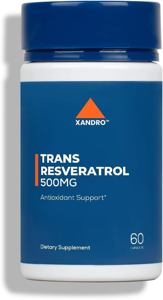 XANDRO Trans Resveratrol 500 mg Capsules - Vegan Antioxidant Support for Optimal Health - 60 Lab-Tested Capsules