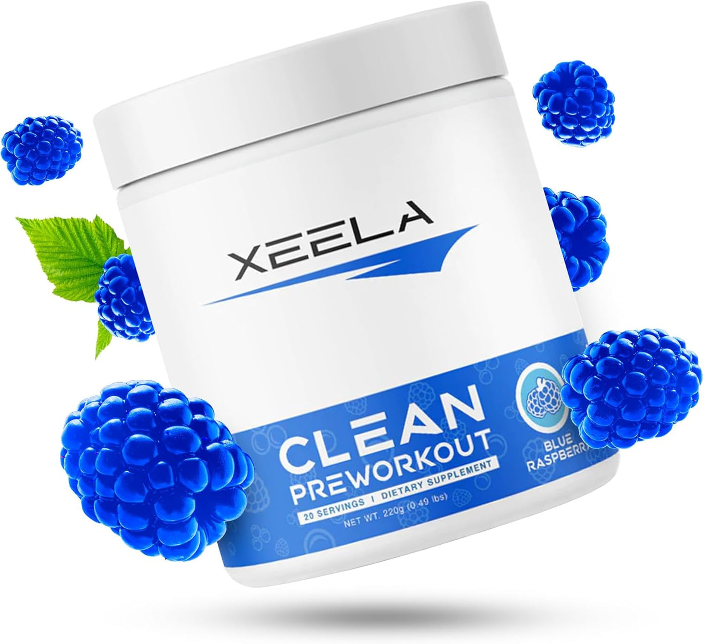 XEELA Clean Pre Workout Powder - Jitter Free, Safe & Natural Energy Boost - Enhance Focus & Endurance with Creatine, Organic Caffeine & Citrulline - Blue Raspberry Flavor