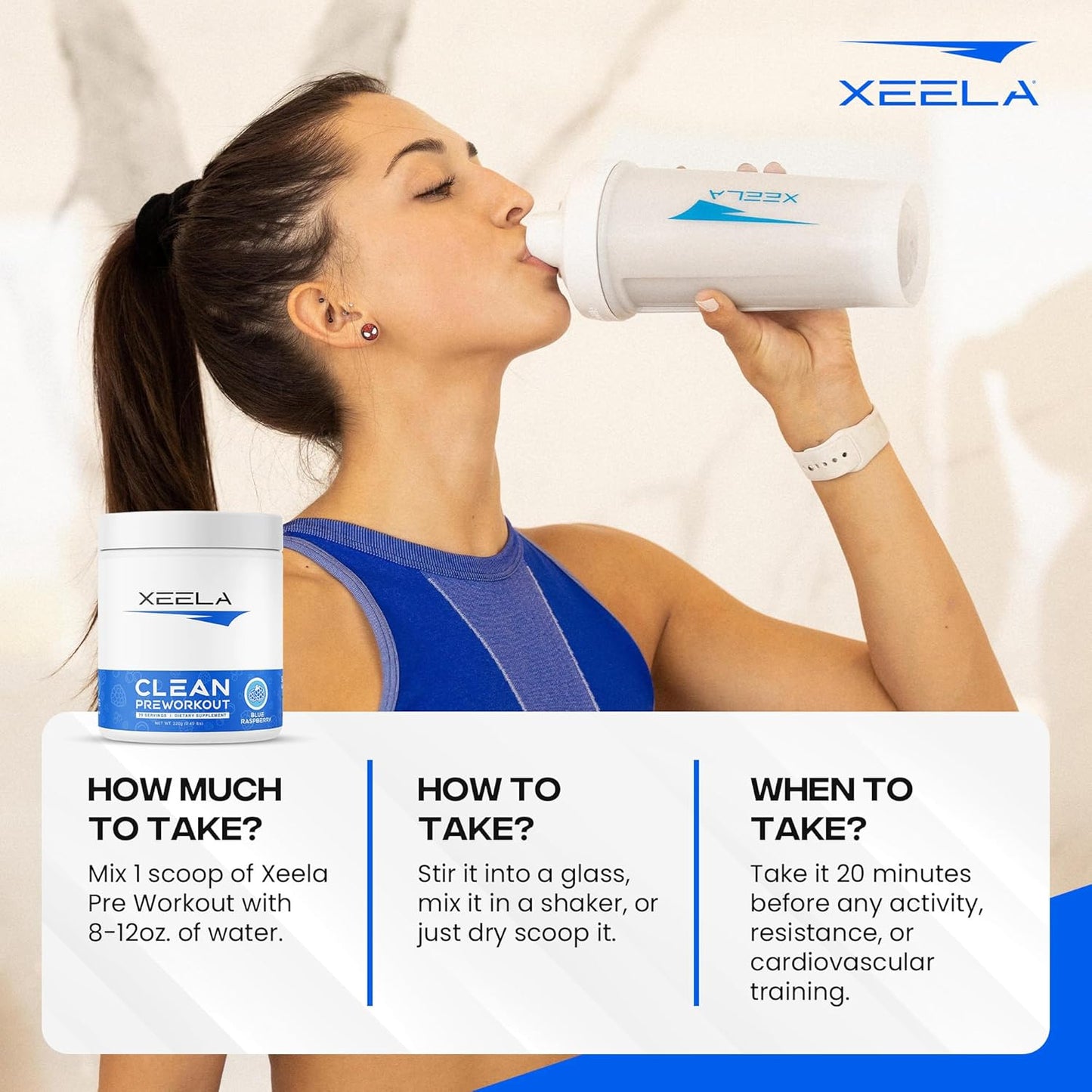 XEELA Clean Pre Workout Powder - Jitter Free, Safe & Natural Energy Boost - Enhance Focus & Endurance with Creatine, Organic Caffeine & Citrulline - Blue Raspberry Flavor