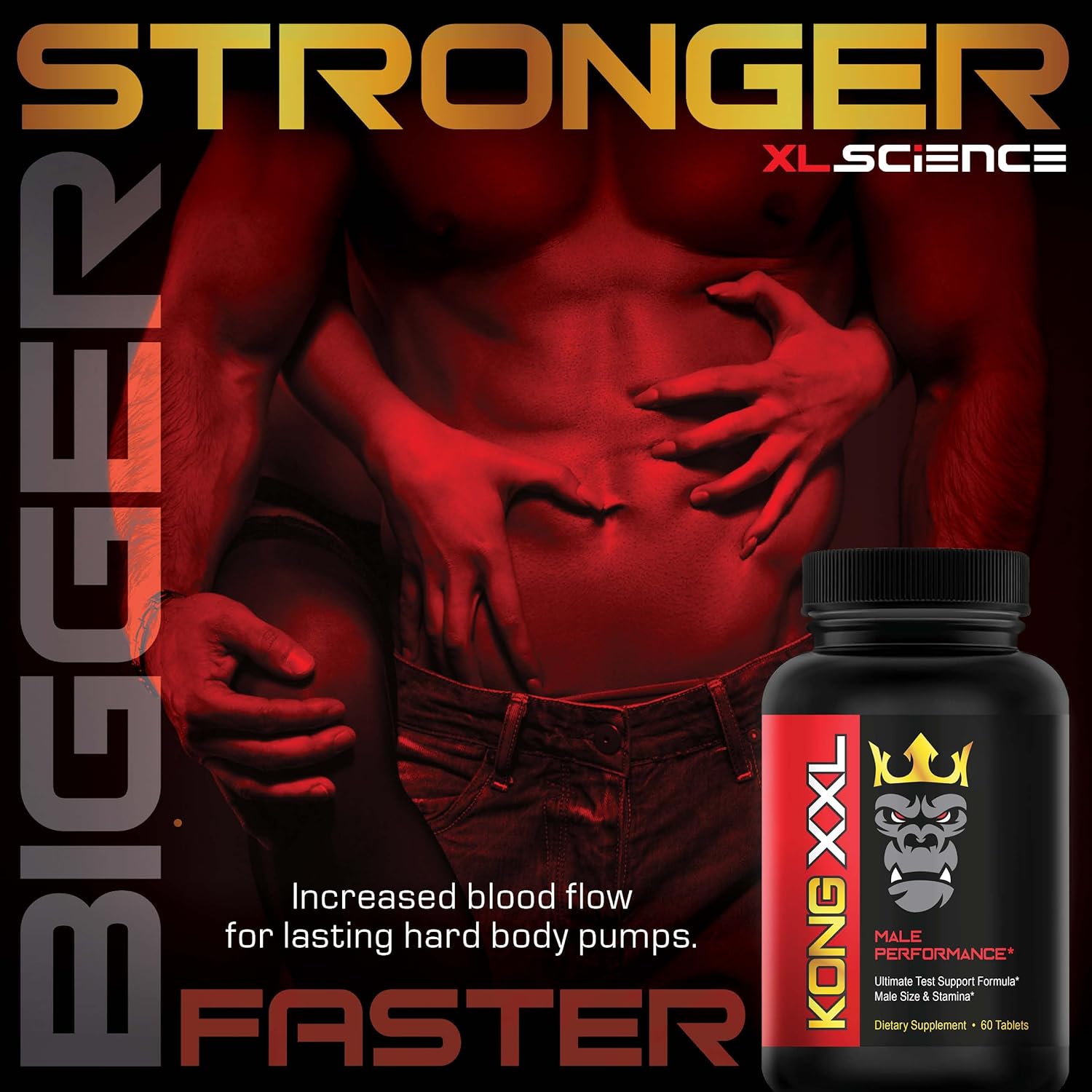 XL Science Kong XXL Male Enhancement Pills - Increase Size, Drive, Strength, and Endurance - Boost Performance - 60 Tablets