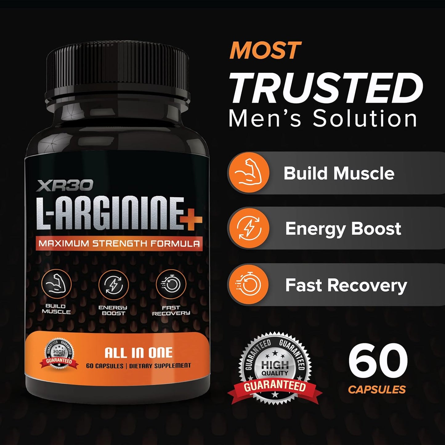 XR30 L-Arginine Nitric Oxide Booster - Maximum Strength Performance Supplement - 60 Capsules