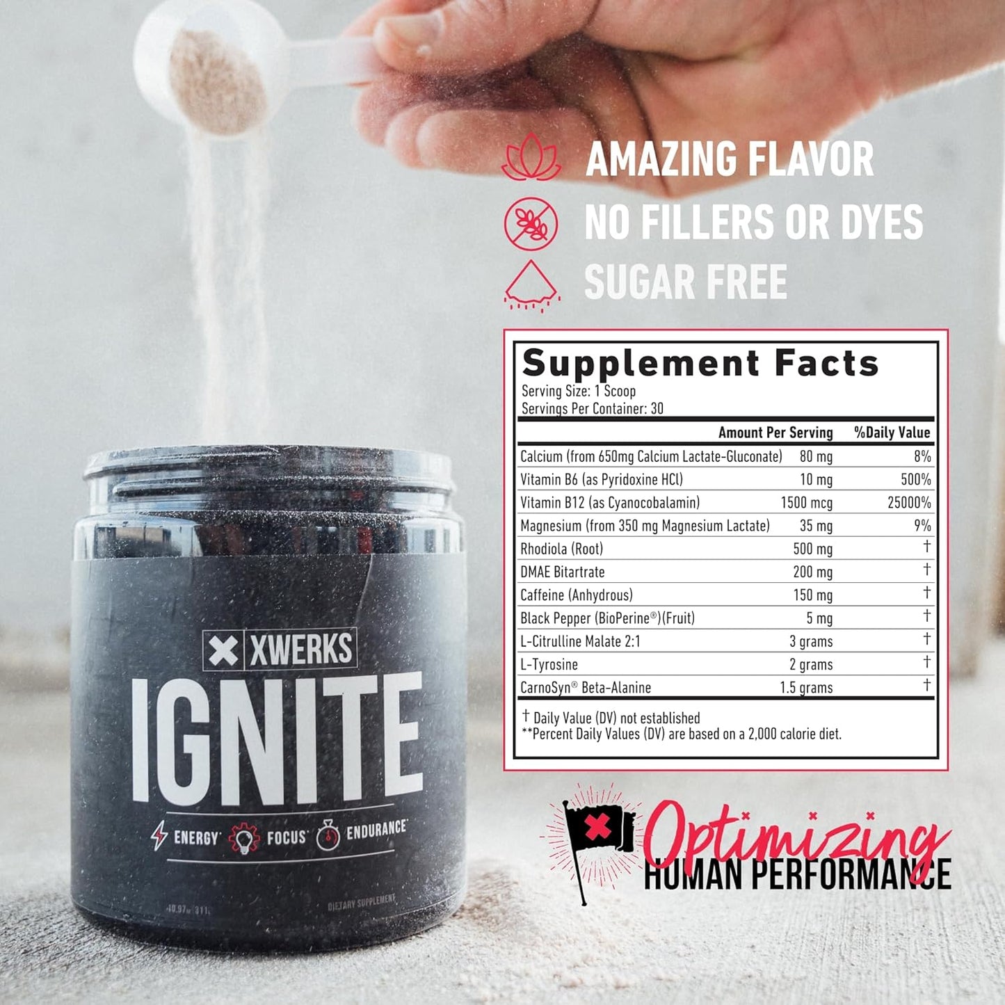Xwerks Ignite Orange Pre-Workout Powder - Natural Keto Blend with 150mg Caffeine for Explosive Energy and Endurance, Gluten-Free 30 Servings