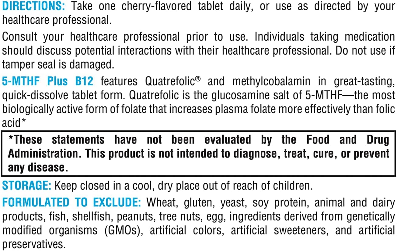 XYMOGEN 5-MTHF Plus B12: Cherry-Flavored Tablets for Methylation & Nervous System Support