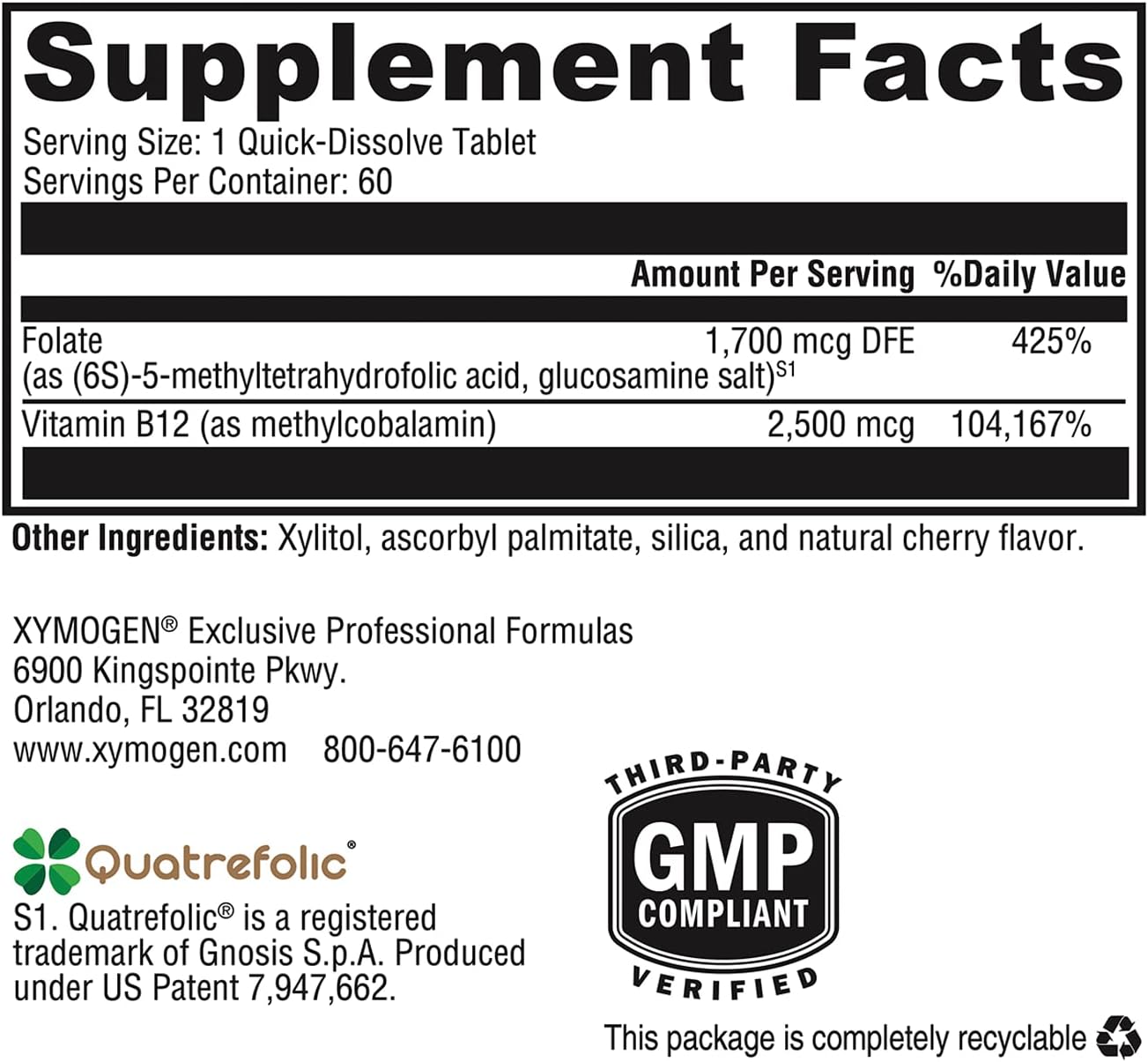XYMOGEN 5-MTHF Plus B12: Cherry-Flavored Tablets for Methylation & Nervous System Support