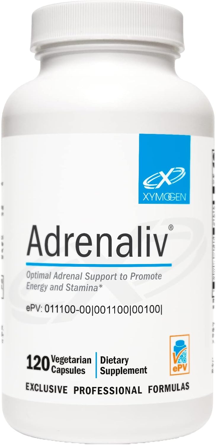 XYMOGEN Adrenaliv - Natural Adrenal Support Supplement with Rhodiola Rosea, Eleuthero, Adrenal Complex, Licorice, Vitamin B6 - Promotes Energy, Stamina, and Stress Response (120 Capsules)