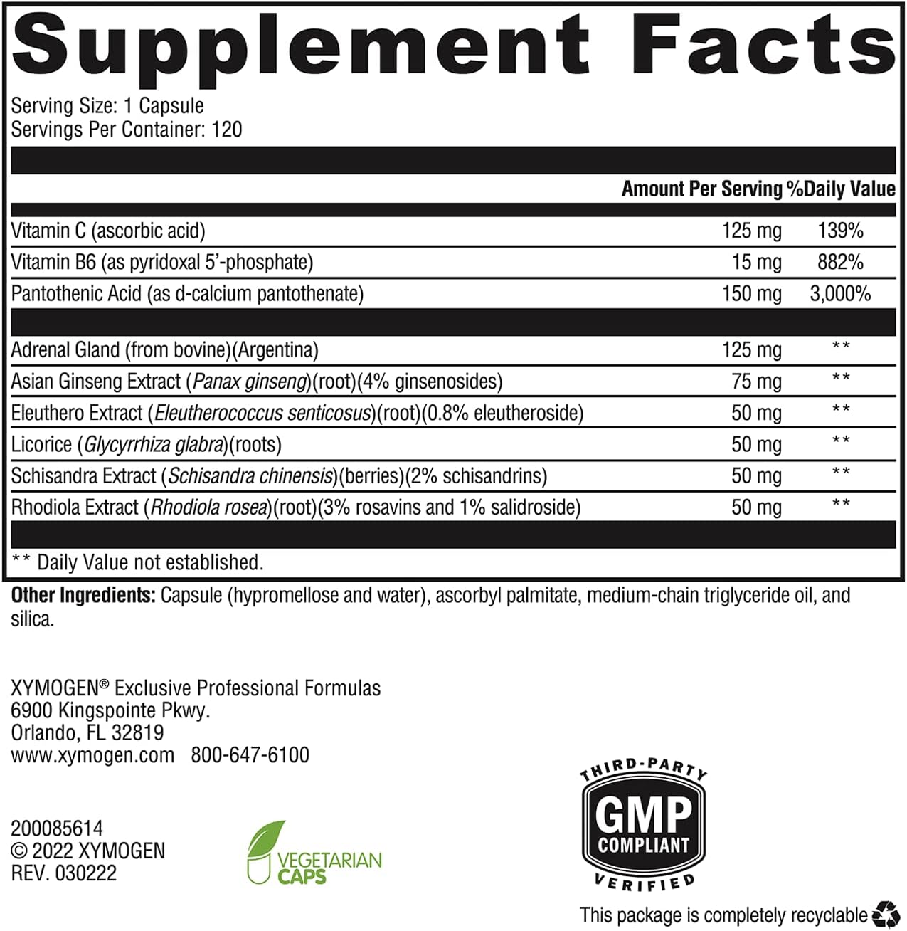 XYMOGEN Adrenaliv - Natural Adrenal Support Supplement with Rhodiola Rosea, Eleuthero, Adrenal Complex, Licorice, Vitamin B6 - Promotes Energy, Stamina, and Stress Response (120 Capsules)