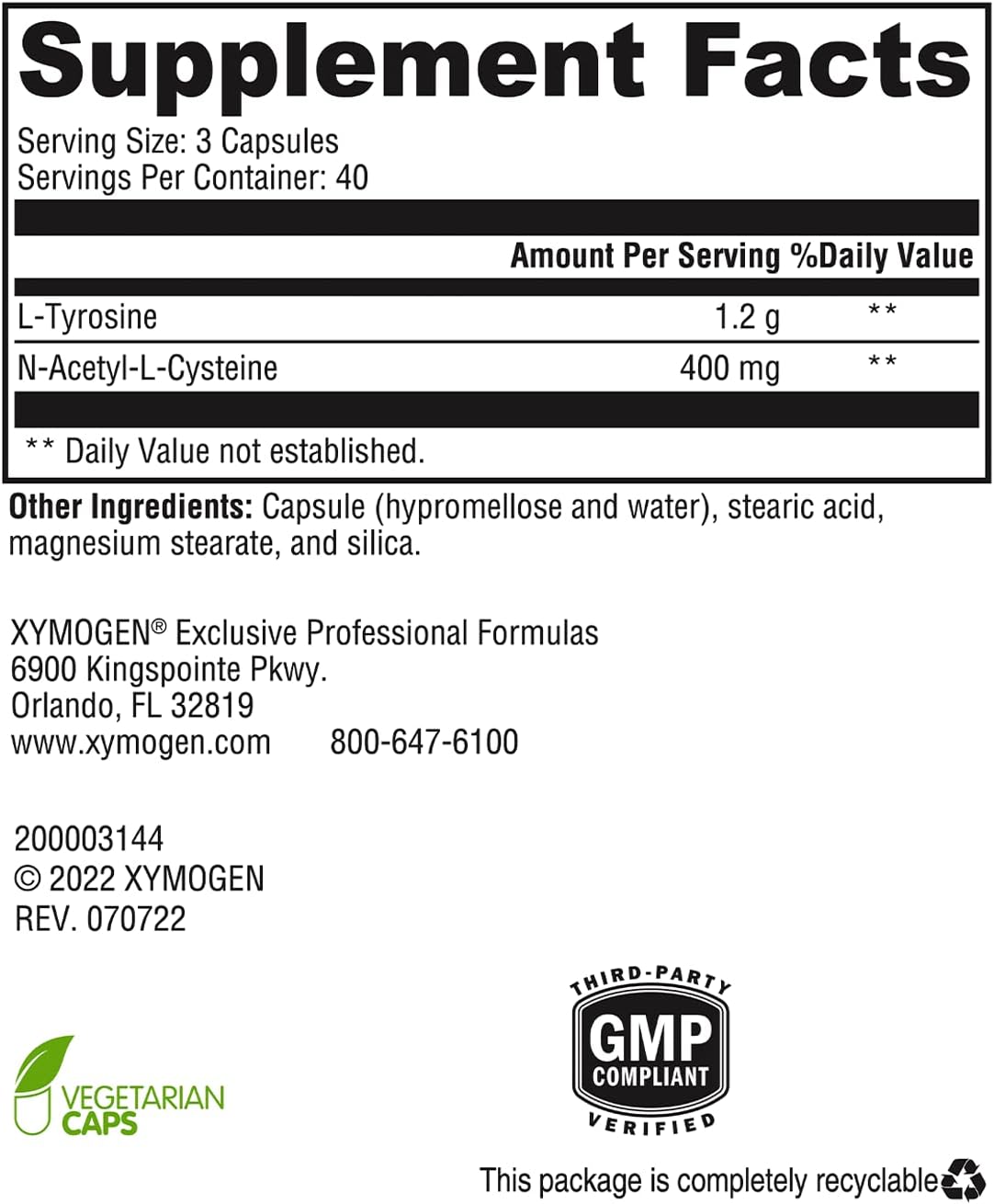 XYMOGEN AdrenaMax Capsules - Mood & Focus Support Supplement with L-Tyrosine & N-Acetyl-L-Cysteine - Boost Dopamine Levels for Alertness & Neurotransmitter Production (120 Caps)