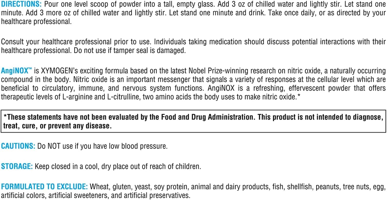 XYMOGEN AngiNOX - Nitric Oxide Support Powder for Athletic Performance - Orange Flavor (17 oz)