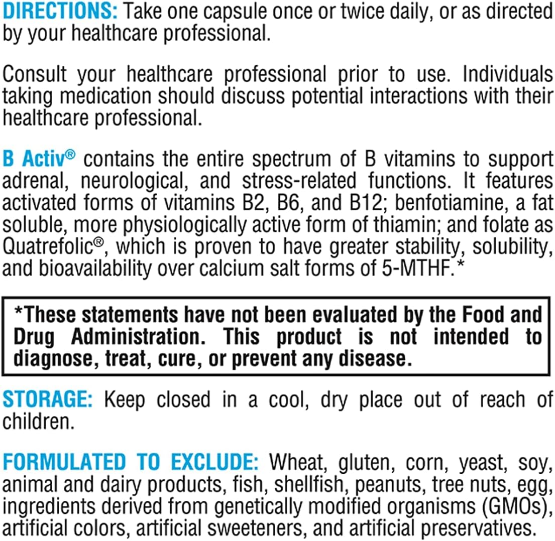 XYMOGEN B Activ Vitamin B Complex with Benfotiamine, Methylfolate, Biotin, Vitamin B6 - Energy & Mood Support Supplement (90 Capsules)