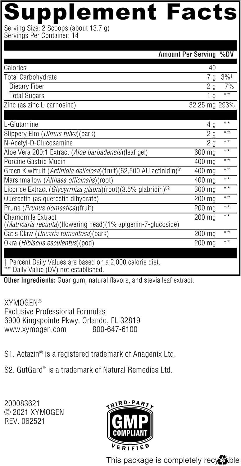 XYMOGEN GI Balance Powder - Marshmallow Root, Licorice, Quercetin, Zinc L-Carnosine, Aloe, Gastric Mucin for Gut Health - Chai Flavor 6.77 oz