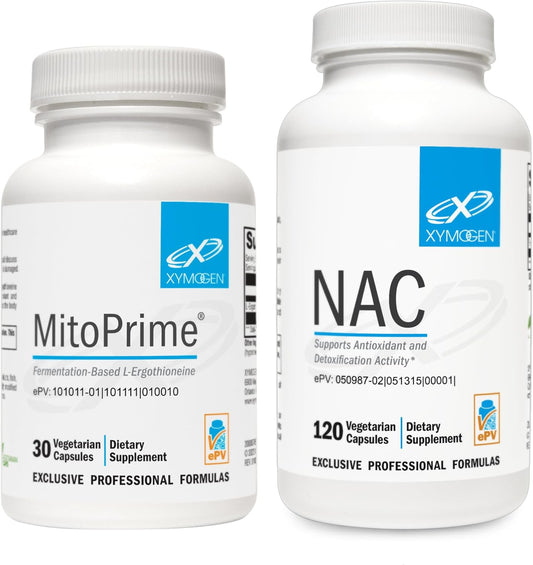 XYMOGEN MitoPrime and NAC Bundle: L Ergothioneine Antioxidant & 600mg N-Acetyl-Cysteine Supplements