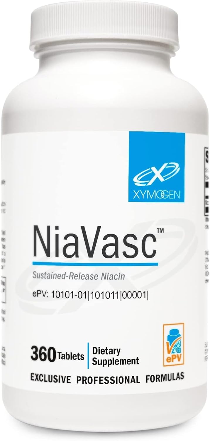 XYMOGEN NiaVasc Niacin 500mg - Time-Release Formula for Healthy Blood Lipids - Minimize Flushing - 360 Tablets