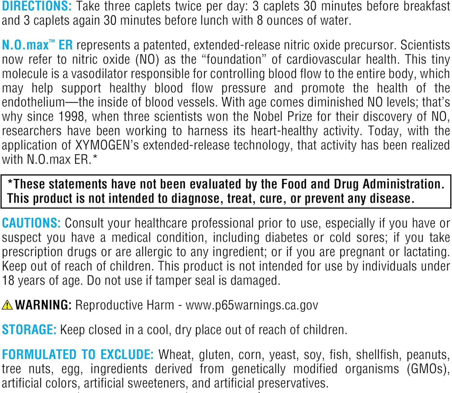 XYMOGEN N.O.max ER: Extended-Release Nitric Oxide Support for Cardiovascular Health & Muscle Function - 180 Caplets