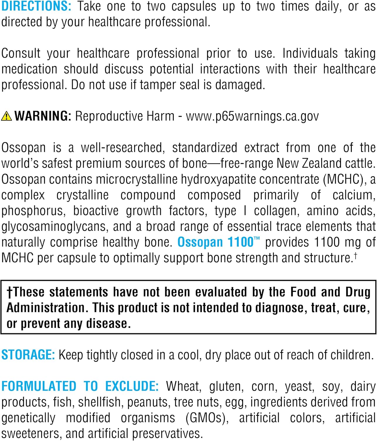 XYMOGEN Ossopan 1100 - Calcium Supplement for Bone Strength and Health - Contains Microcrystalline Hydroxyapatite and Phosphorus - 120 Capsules for Men and Women