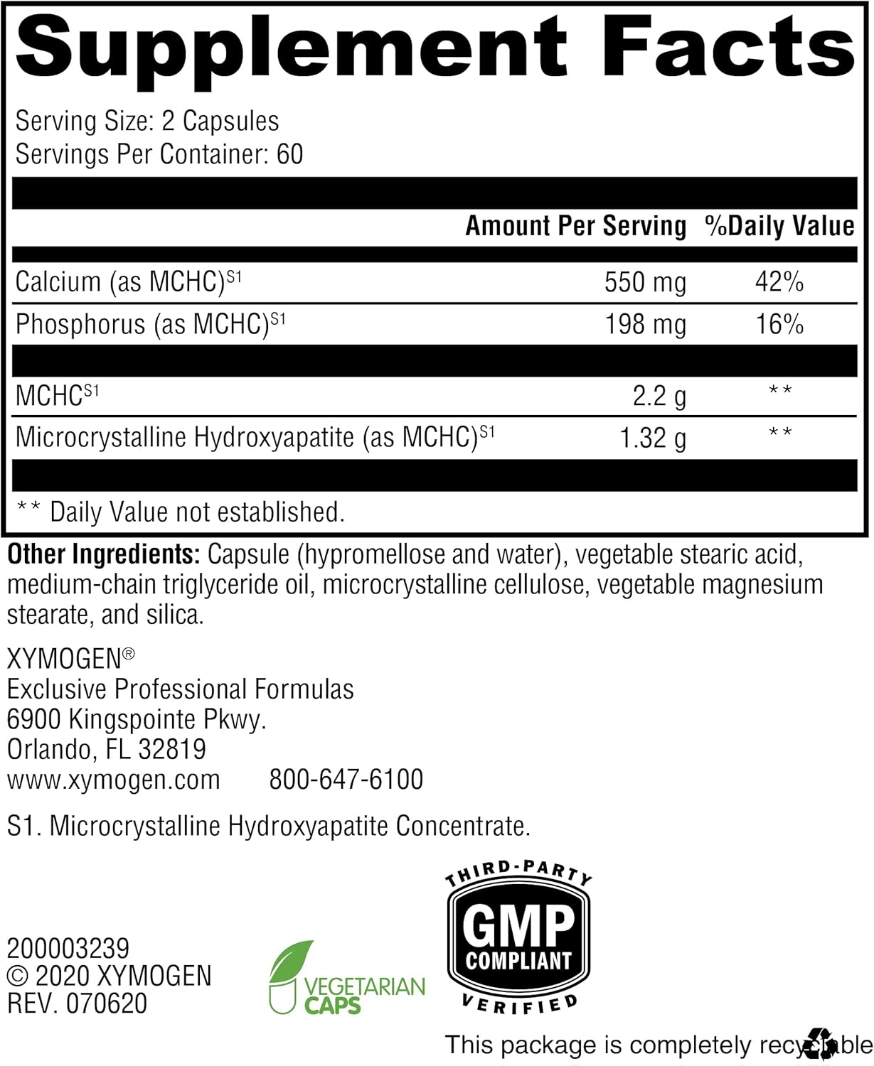 XYMOGEN Ossopan 1100 - Calcium Supplement for Bone Strength and Health - Contains Microcrystalline Hydroxyapatite and Phosphorus - 120 Capsules for Men and Women