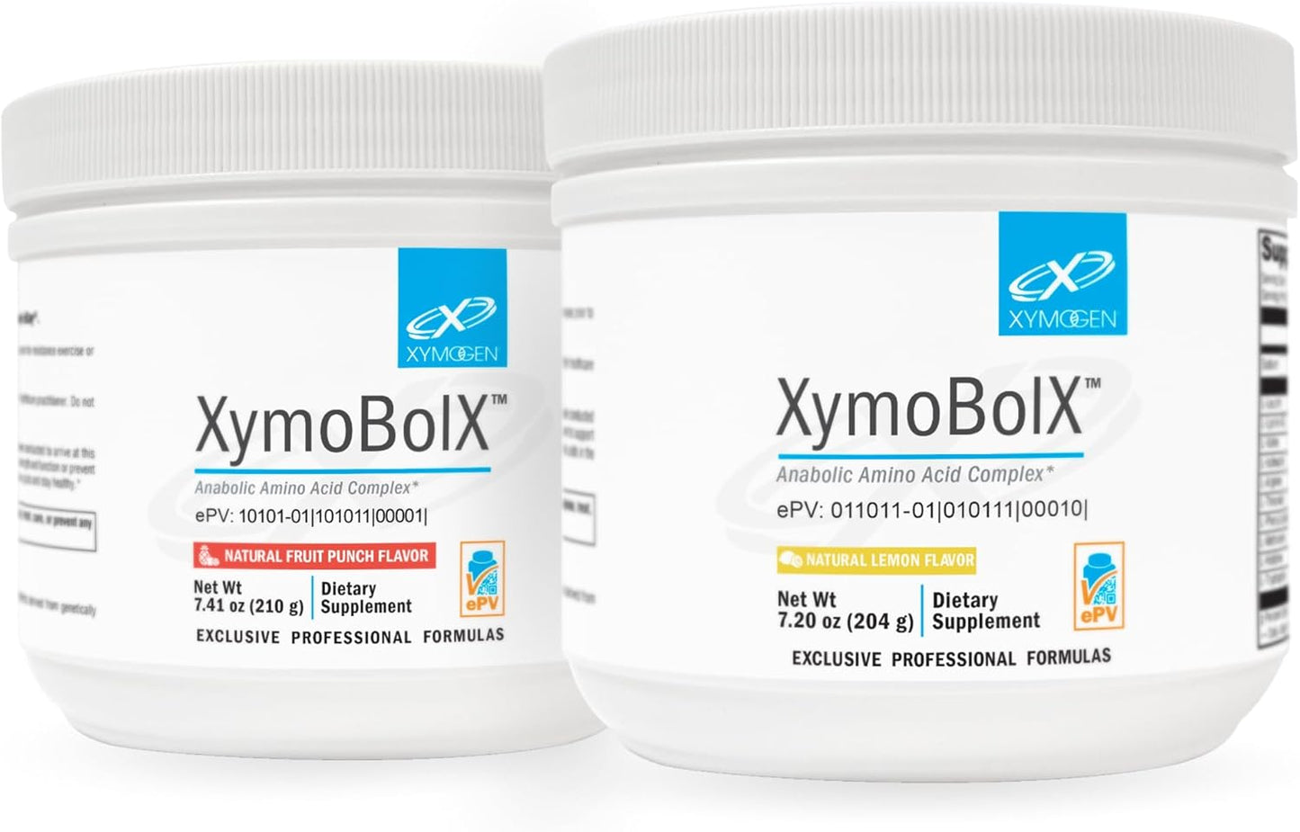 XYMOGEN XymBolX BCAA Powder Bundle - Fruit Punch & Lemon Flavors for Muscle Recovery - L Arginine, L Leucine, L Methionine, L Tryptophan - 2 Bottles, 7.20z Each