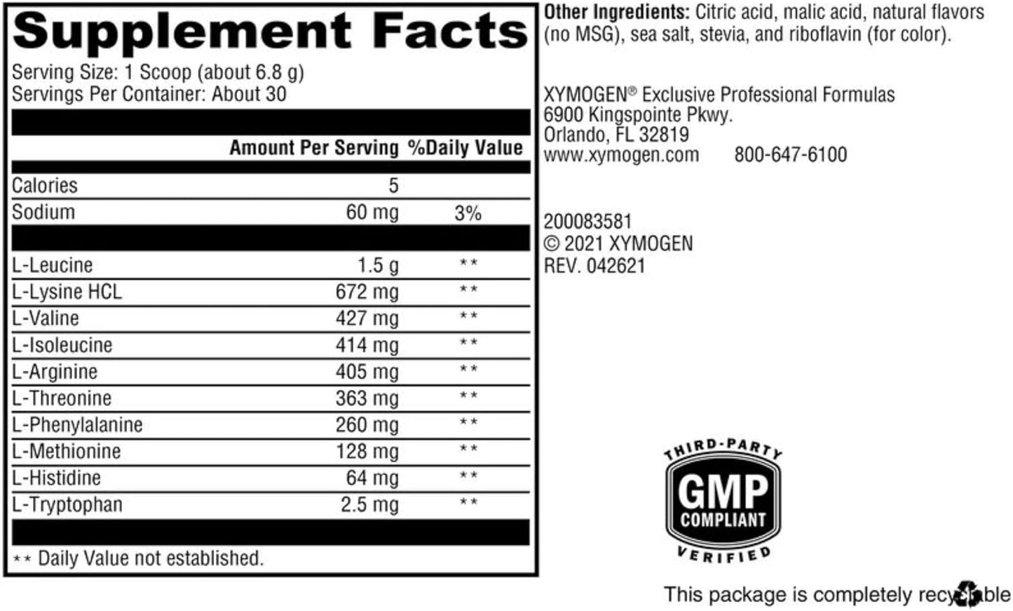 XYMOGEN XymoBolX Amino Acid BCAA Powder for Muscle Recovery - L Arginine, L Leucine, L Methionine, L Tryptophan - Gluten Free, Vegan, Non GMO (30 Servings)
