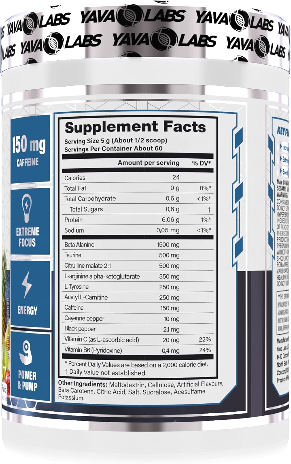Yava Labs Ultimate Pump Pre-Workout Formula - Tropical Fruit Flavor