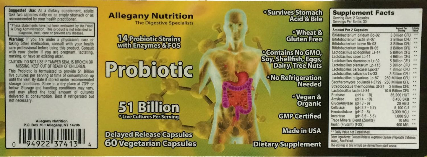 Yeegfey Probiotic Supplement with 60 Capsules - 51 Billion CFU for Gut Health and Digestive Support