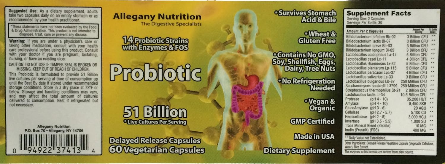 Yeegfey Probiotic Supplement with 60 Capsules - 51 Billion CFU for Gut Health and Digestive Support