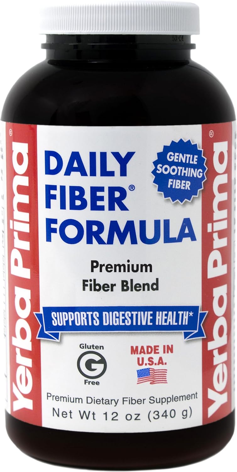Yerba Prima Daily Fiber Formula Powder - 12 oz - Vegan Digestive Support Supplement with Soluble & Insoluble Fiber - Non-GMO & Gluten-Free