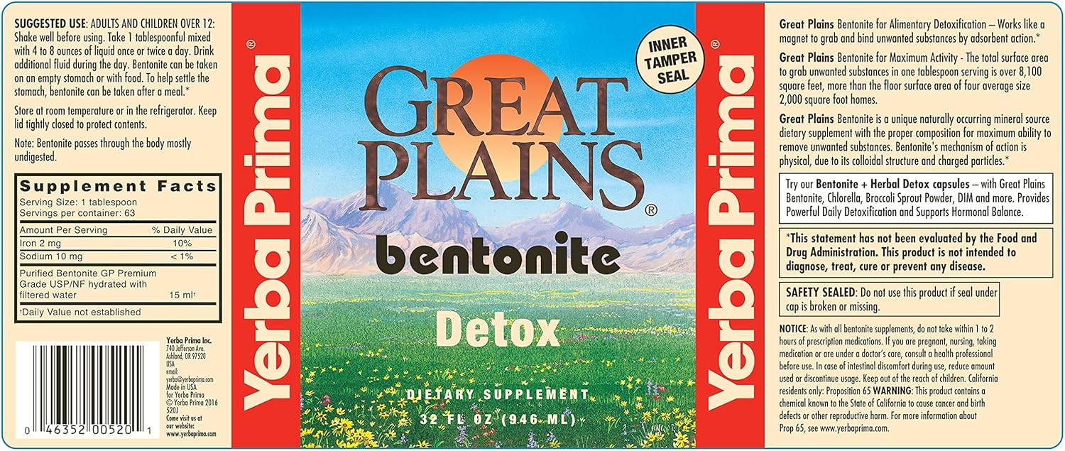 Yerba Prima Great Plains Bentonite Liquid Clay Cleanse Supplement - 64 oz (2 Pack)