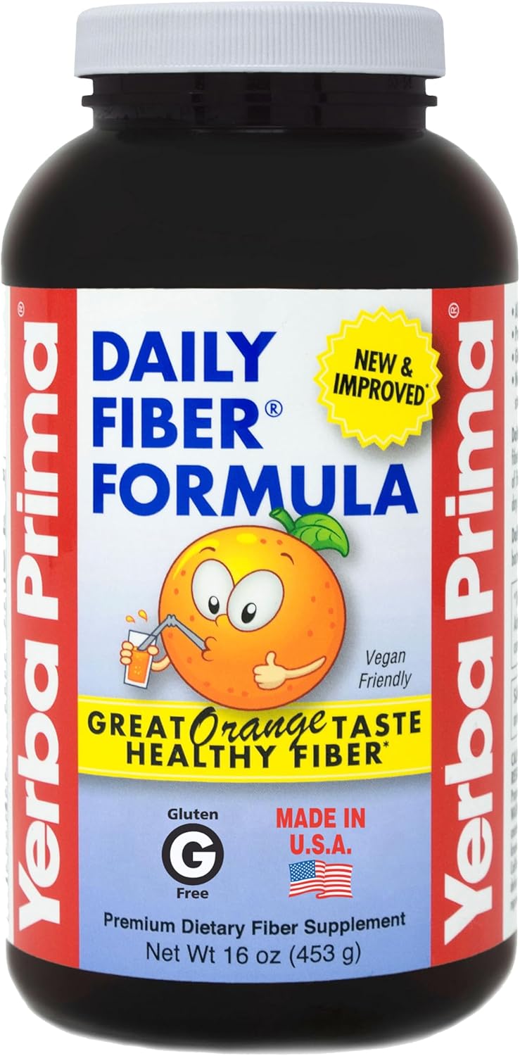 Yerba Prima Orange Daily Fiber Formula 1lb - Non-GMO, Gluten Free, USA Made, Delicious Natural Orange Flavor