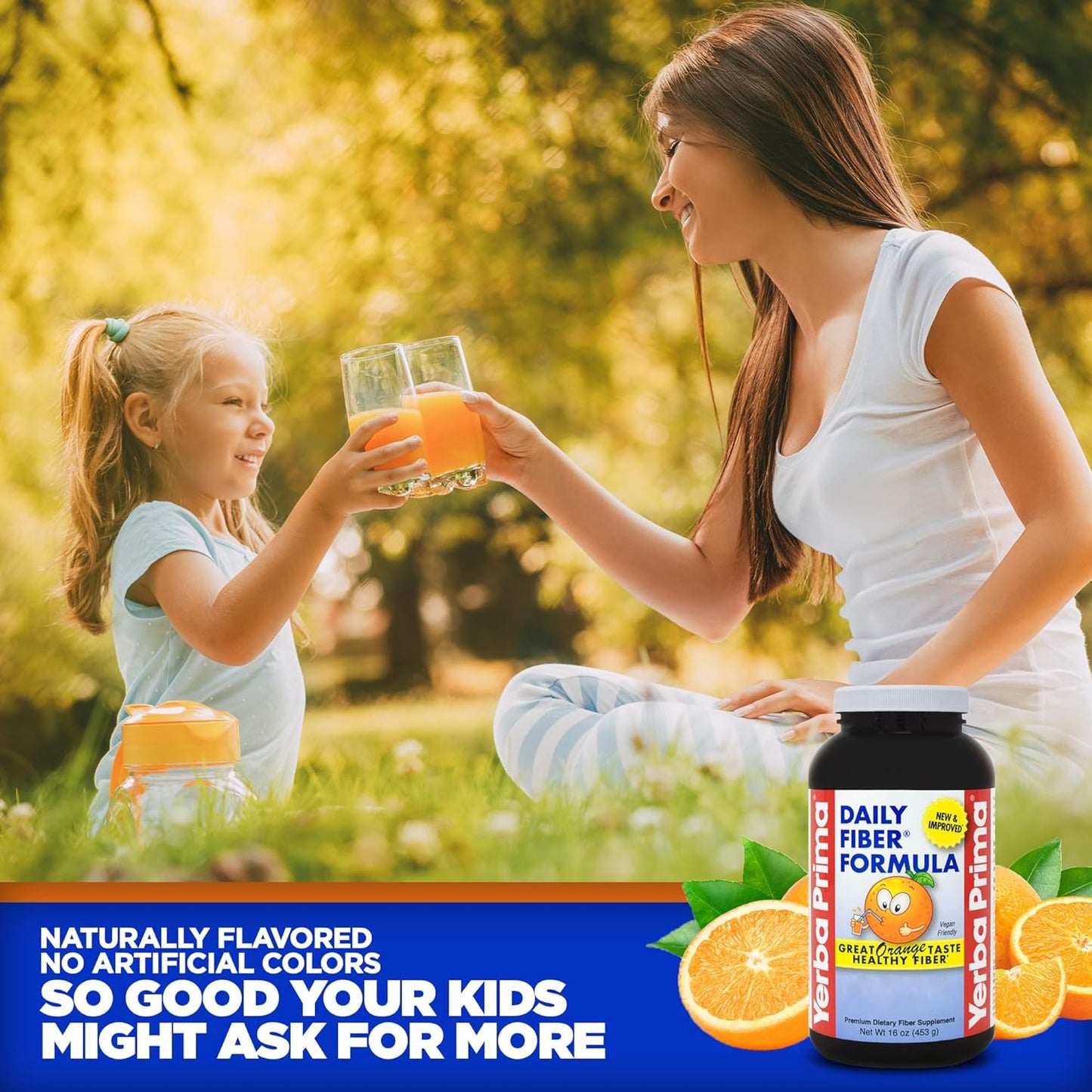 Yerba Prima Orange Daily Fiber Formula 1lb - Non-GMO, Gluten Free, USA Made, Delicious Natural Orange Flavor