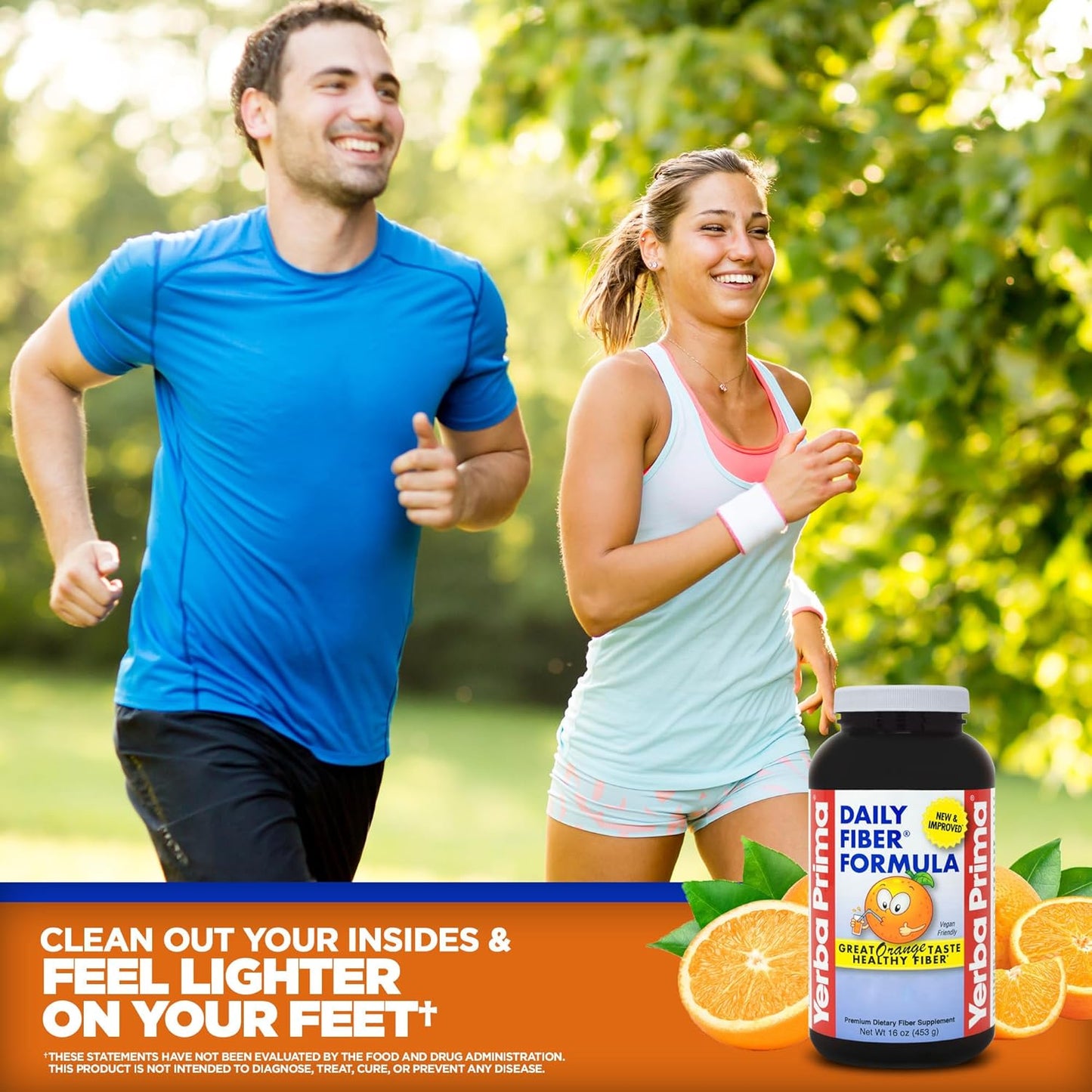 Yerba Prima Orange Daily Fiber Formula 1lb - Non-GMO, Gluten Free, USA Made, Delicious Natural Orange Flavor