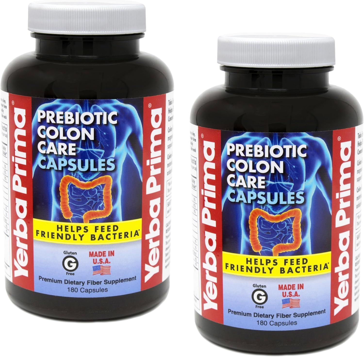 Yerba Prima Prebiotic Colon Care Capsules - Non-GMO, Keto Friendly (2 Pack, 180 Capsules)