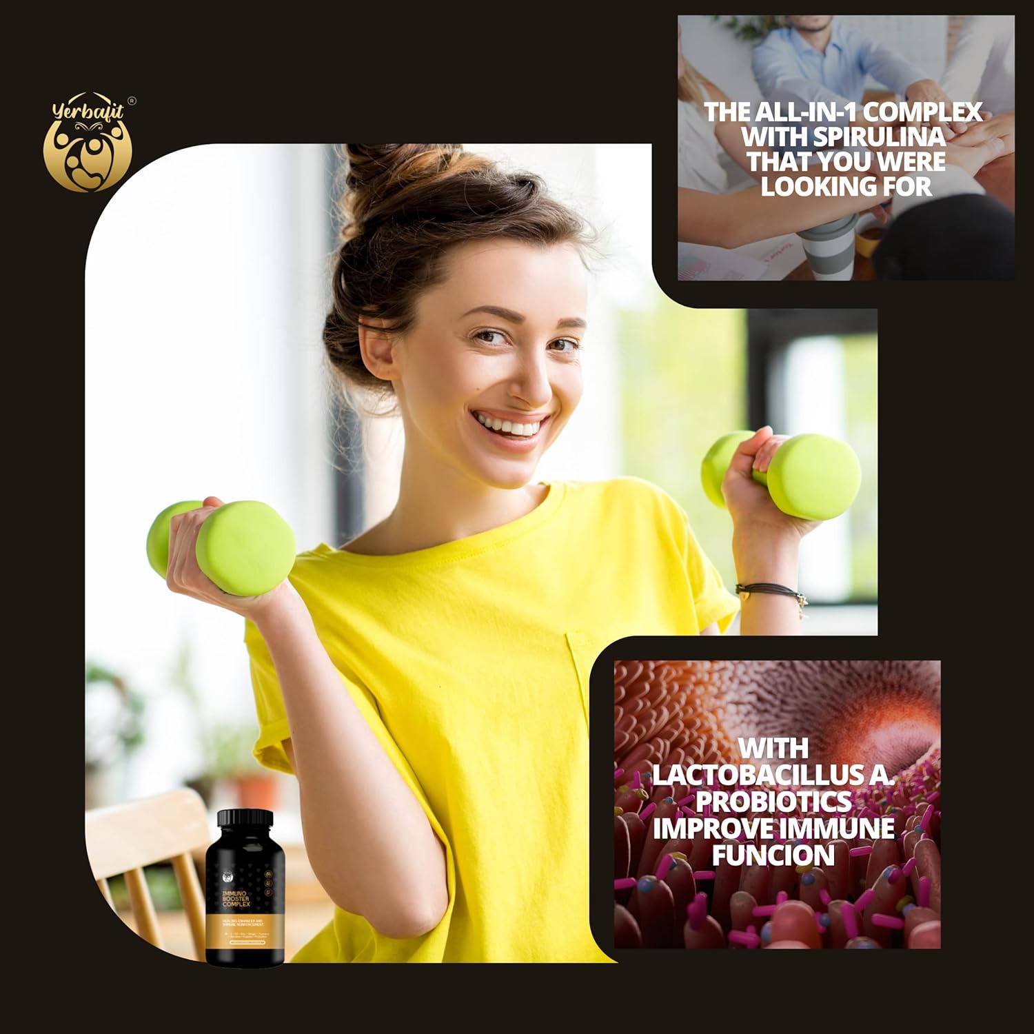 Yerbafit 10-in-1 Immune Support Supplement with Vitamins C, D3, B6, Zinc, Echinacea, Ginger, Turmeric, Spirulina, Propolis, and Probiotics - 60 Capsules