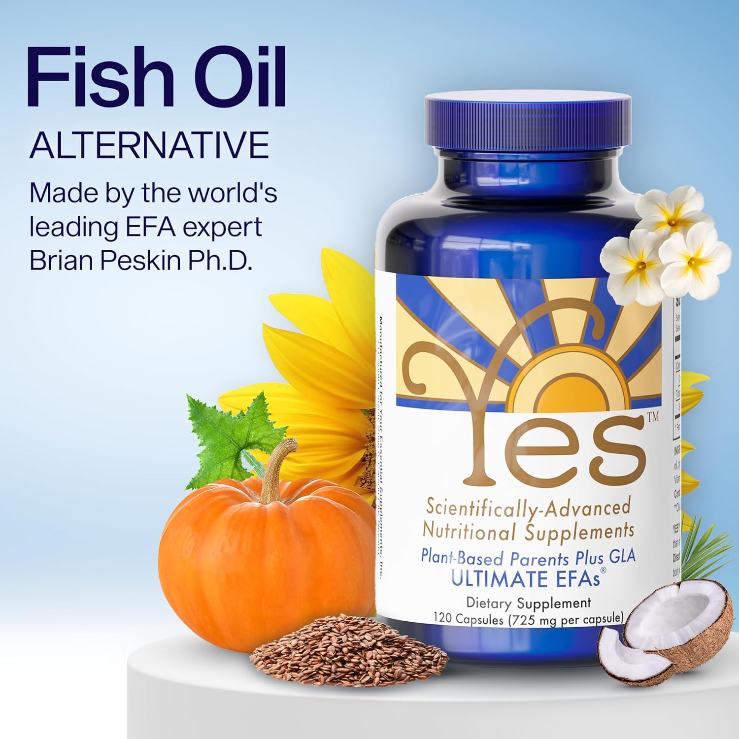 YES Ultimate EFAs Plant-Based Fish Oil Alternative Supplement - Omega 3 & 6 Fatty Acids - DHA, EPA, SDA - Burpless Gel Caps for Heart, Skin, Energy, Eyes, Immunity - Cholesterol Support - 480 Capsules