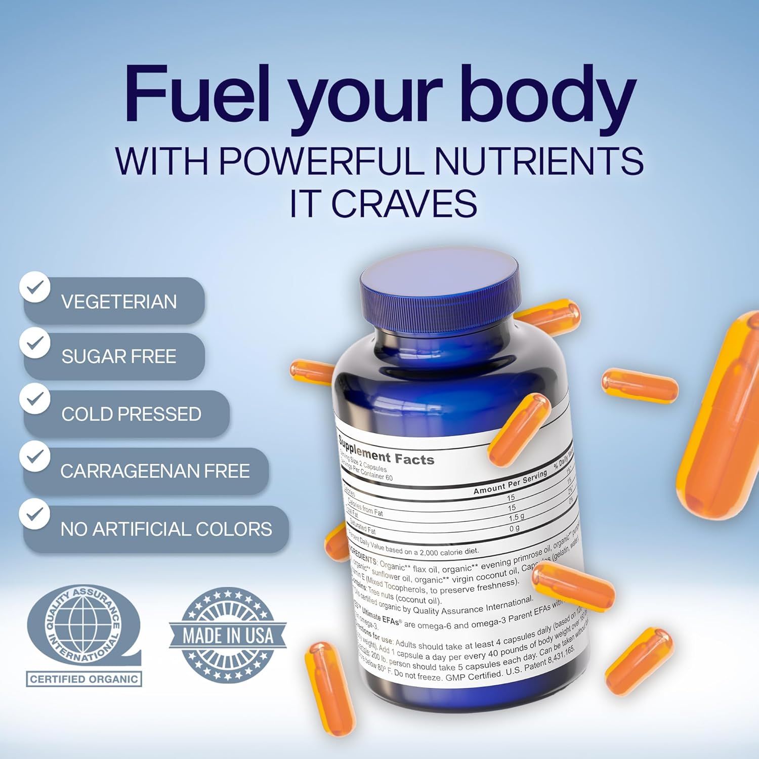 YES Ultimate EFAs Plant-Based Fish Oil Alternative Supplement - Omega 3 & 6 Fatty Acids - DHA, EPA, SDA - Burpless Gel Caps for Heart, Skin, Energy, Eyes, Immunity - Cholesterol Support - 480 Capsules