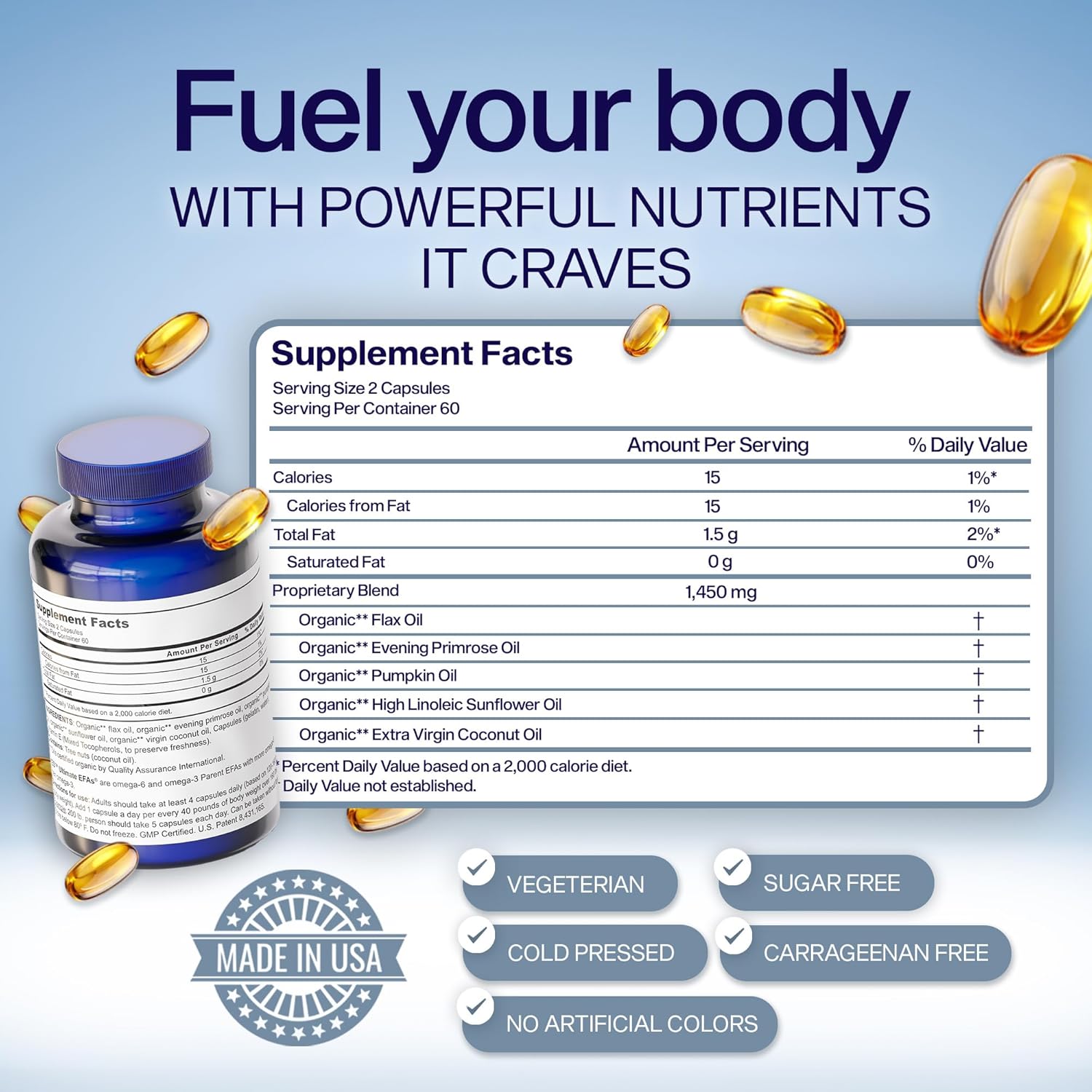 YES Ultimate EFAs Plant-Based Fish Oil Alternative Supplement - Omega 3 & 6 Fatty Acids - DHA, EPA, SDA - Burpless Gel Caps for Heart, Skin, Energy, Eyes, Immunity - Cholesterol Support - 480 Capsules