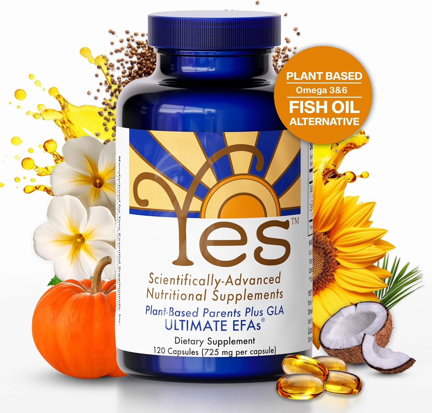 YES Ultimate EFAs Plant-Based Fish Oil Alternative Supplement - Omega 3 & 6 Fatty Acids - DHA, EPA, SDA - Burpless Gel Caps for Heart, Skin, Energy, Eyes, Immunity - Cholesterol Support - 480 Capsules