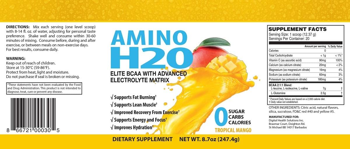 Yoga Burn Amino H20: BCAA Supplement for Natural Energy and Recovery, Zero Caffeine, Sugar, Calories, Gluten, Carbs, and Animal Products