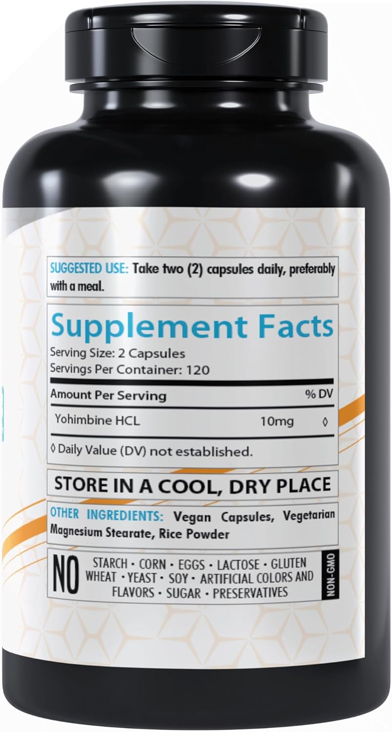 Yohimbine HCL Capsules - 10mg, 240 Count | Maximum Strength Formula, Gluten-Free, Non-GMO | Healthfare
