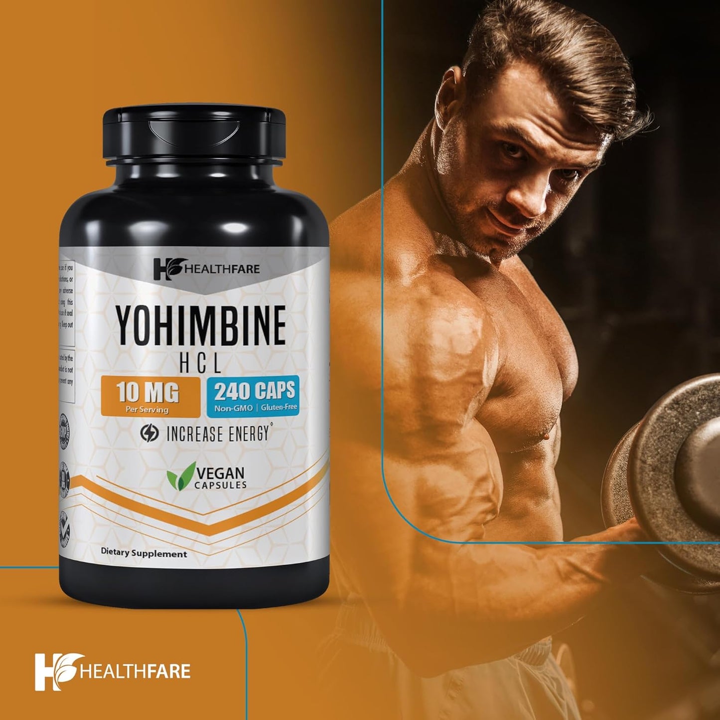 Yohimbine HCL Capsules - 10mg, 240 Count | Maximum Strength Formula, Gluten-Free, Non-GMO | Healthfare