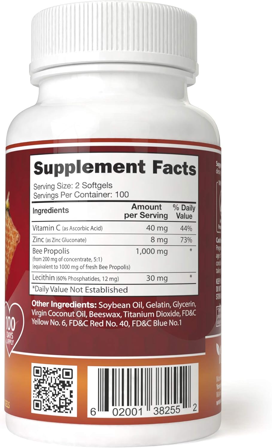YongWell Super Bee Propolis Complex with Vitamin C, Zinc, and Lecithin - 200 Capsules for Immune Support