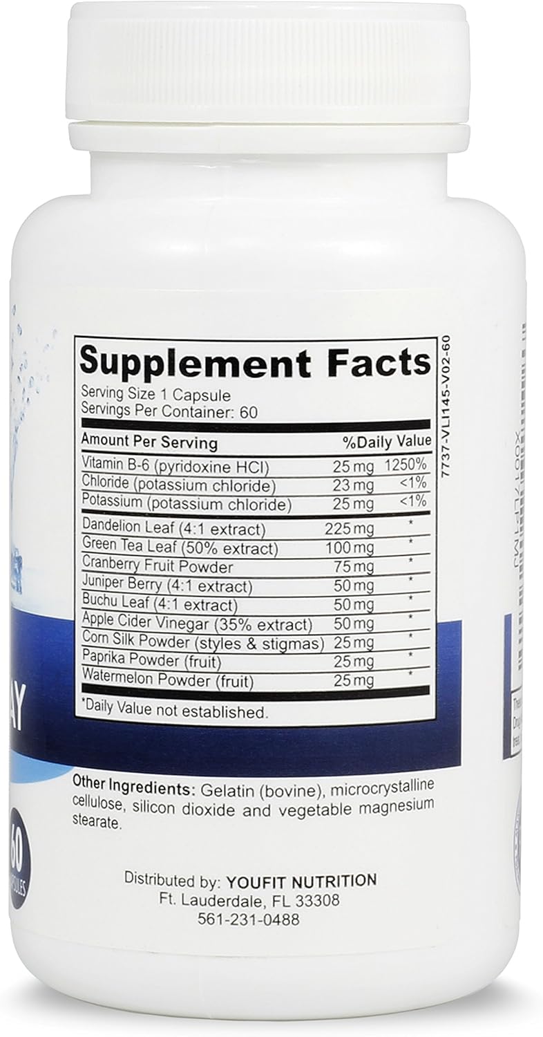 YouFit Herbal Water Pills - Natural Diuretic for Fluid Balance, Bloating, Edema Relief - 60 Capsules