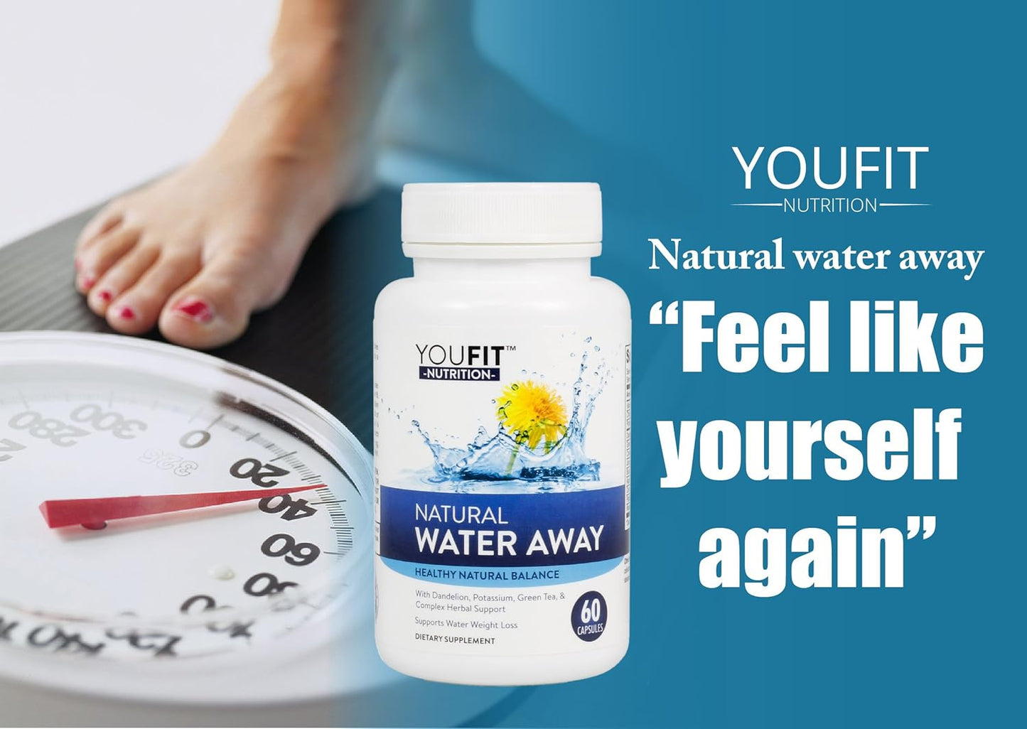 YouFit Herbal Water Pills - Natural Diuretic for Fluid Balance, Bloating, Edema Relief - 60 Capsules