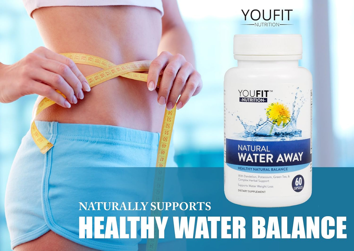 YouFit Herbal Water Pills - Natural Diuretic for Fluid Balance, Bloating, Edema Relief - 60 Capsules