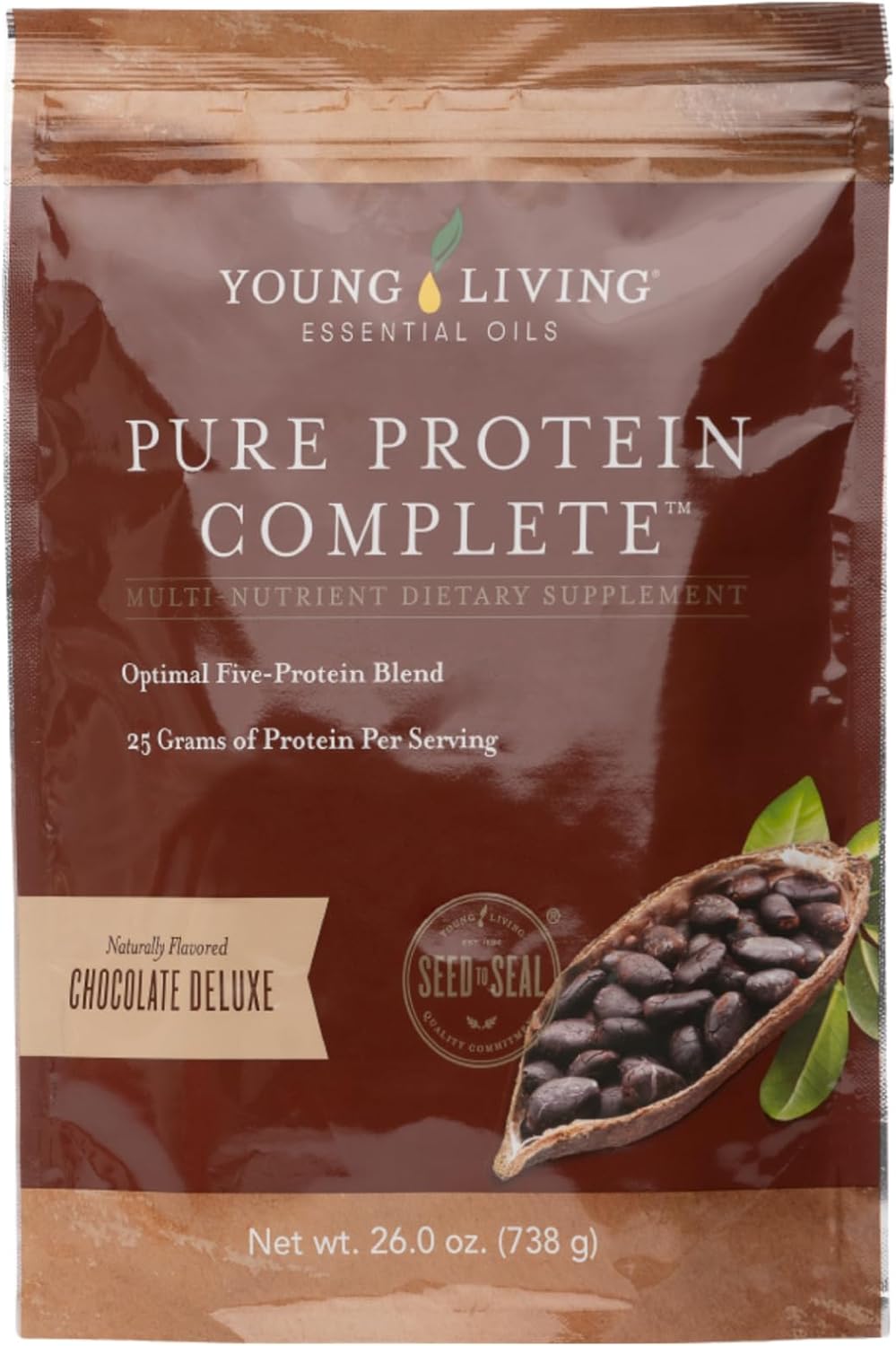 Young Living Pure Protein Complete Chocolate Deluxe, 26.0 oz - Essential Oils & Probiotics for Lean Muscle & Recovery