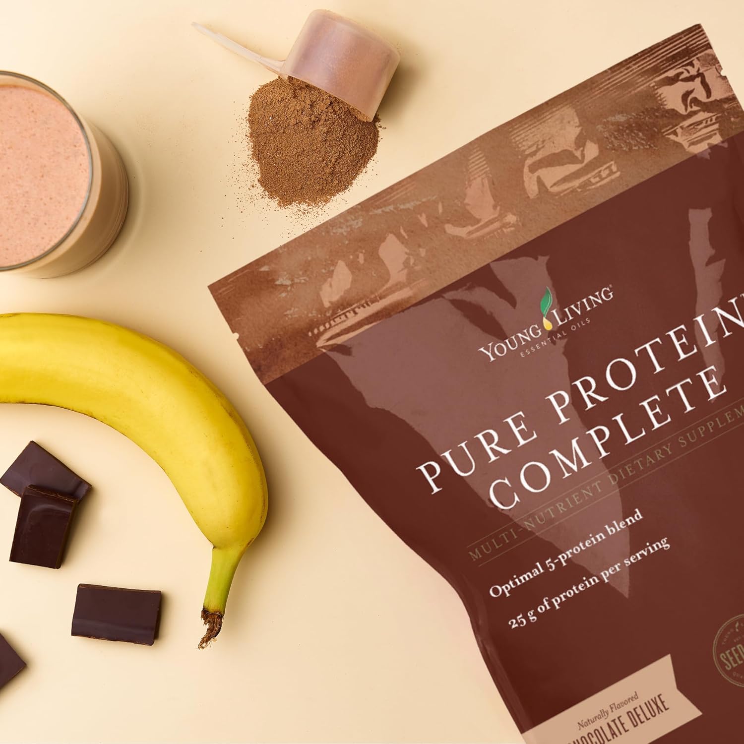 Young Living Pure Protein Complete Chocolate Deluxe, 26.0 oz - Essential Oils & Probiotics for Lean Muscle & Recovery