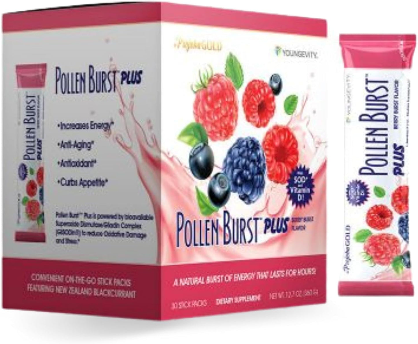 Youngevity Projoba Pollen Burst Plus Berry - Natural Energy Drink with Flower Pollen, Vitamins, Antioxidants - 30 Packets for Sustained Energy & Well-Being