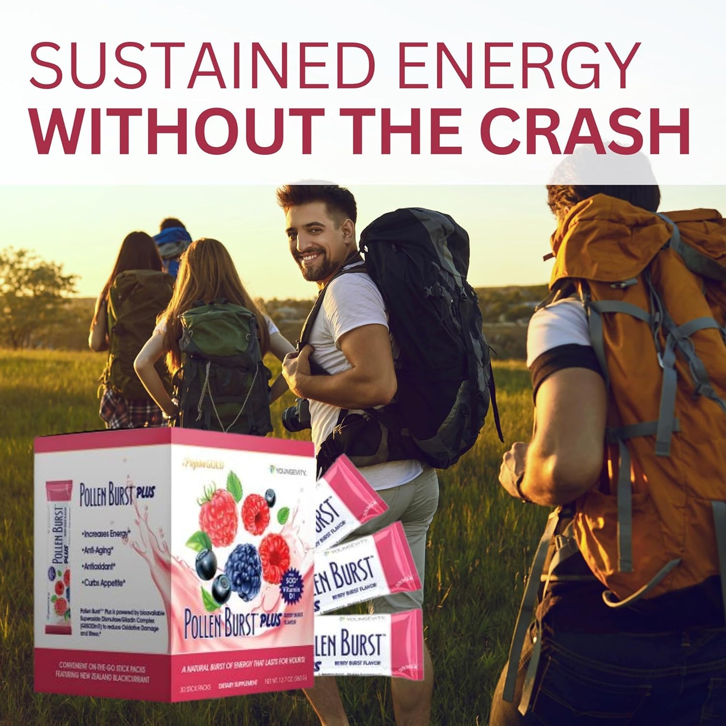 Youngevity Projoba Pollen Burst Plus Berry - Natural Energy Drink with Flower Pollen, Vitamins, Antioxidants - 30 Packets for Sustained Energy & Well-Being