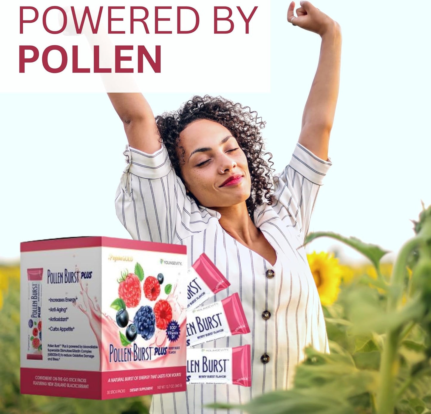 Youngevity Projoba Pollen Burst Plus Berry - Natural Energy Drink with Flower Pollen, Vitamins, Antioxidants - 30 Packets for Sustained Energy & Well-Being