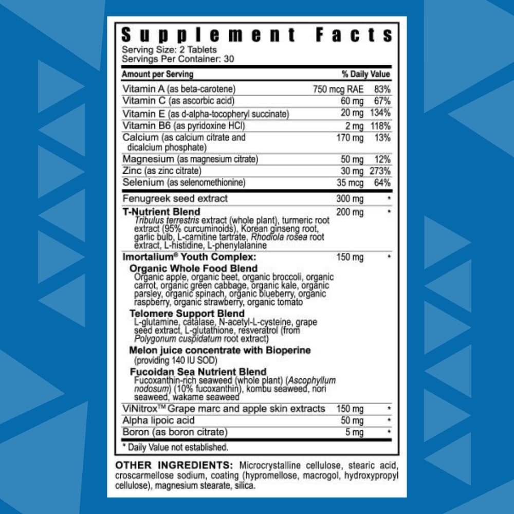 Youngevity XeraTest™ Men's Hormonal Support: Testosterone + Telomere Health - Fucoidan Blend, Whole Foods, Fenugreek - Hormone-Free Botanical Supplement - 60 Tablets