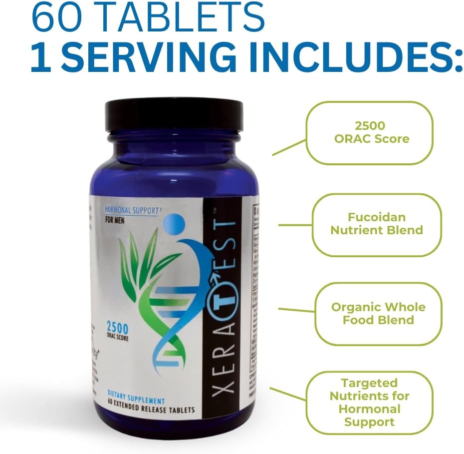 Youngevity XeraTest™ Men's Hormonal Support: Testosterone + Telomere Health - Fucoidan Blend, Whole Foods, Fenugreek - Hormone-Free Botanical Supplement - 60 Tablets