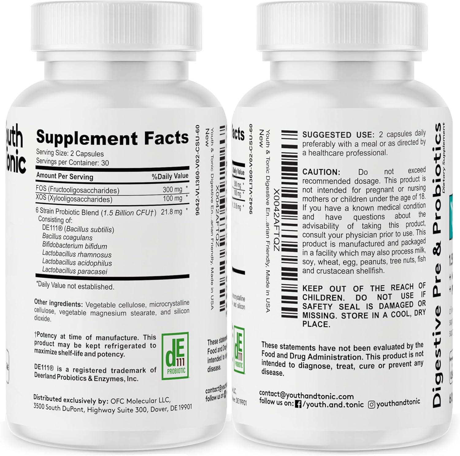 Youth & Tonic Digestion Support for Gut Health - Enzymes, Probiotics, Prebiotics, Charcoal, Peppermint, Coconut Oil - 180 Pills